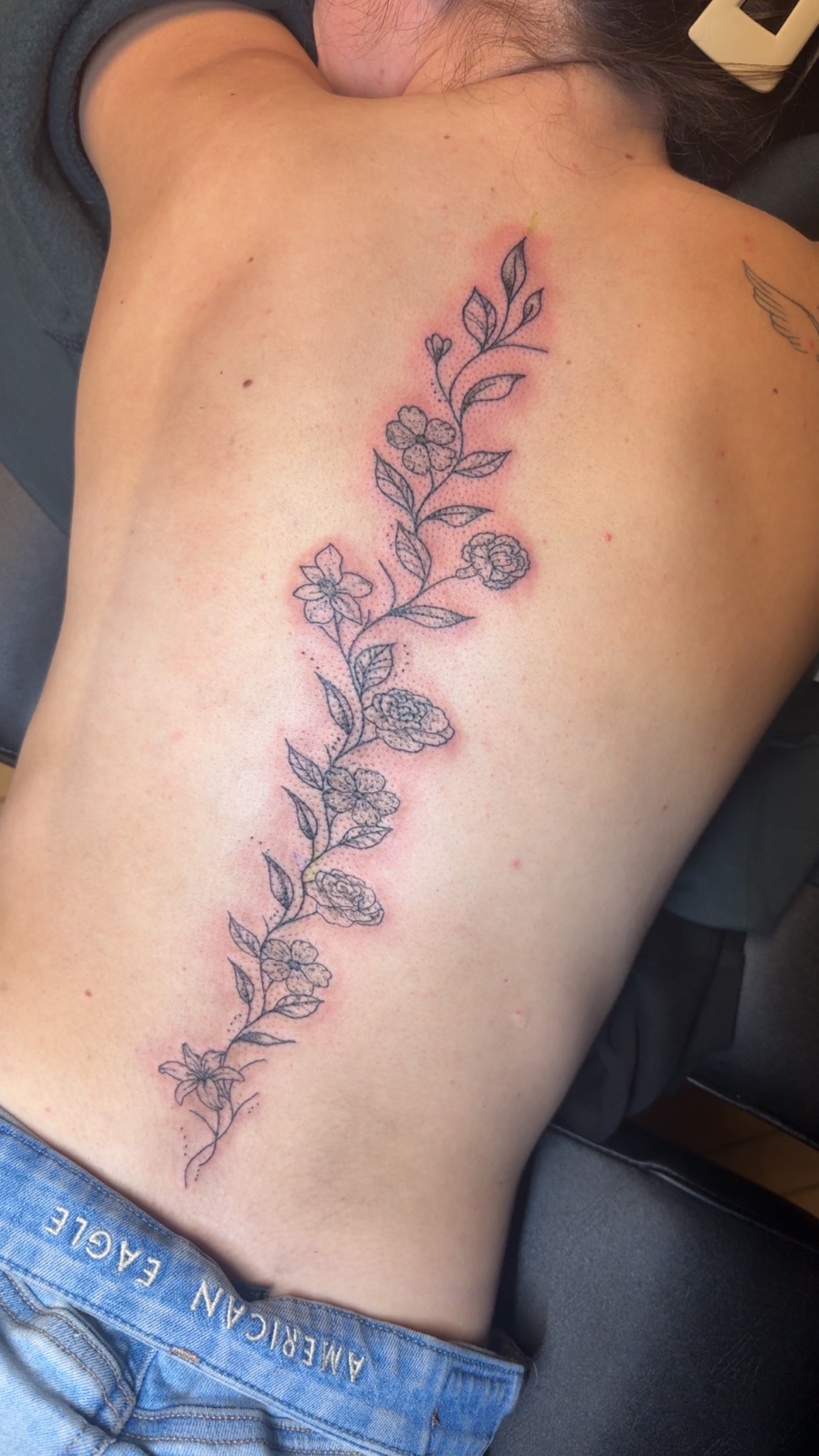 Fine line mushroom with stars tattoo